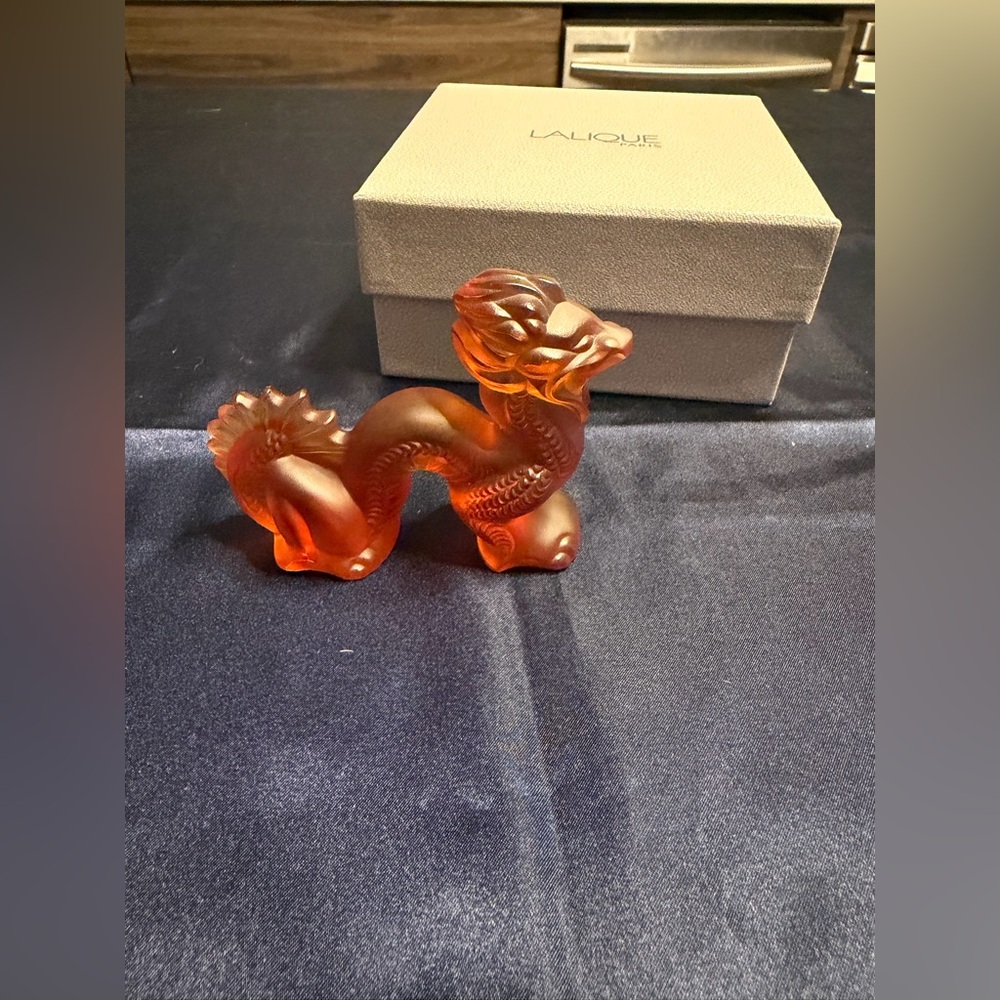 NIB Lalique Small Red Dragon Crystal Figurine Made In France with Box Vintage